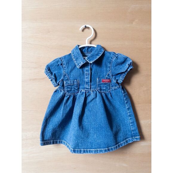 Guess Other - y2k GUESS Baby Girl Denim Dress Puff‎ Sleeve Jean Dress 6-9 Months
